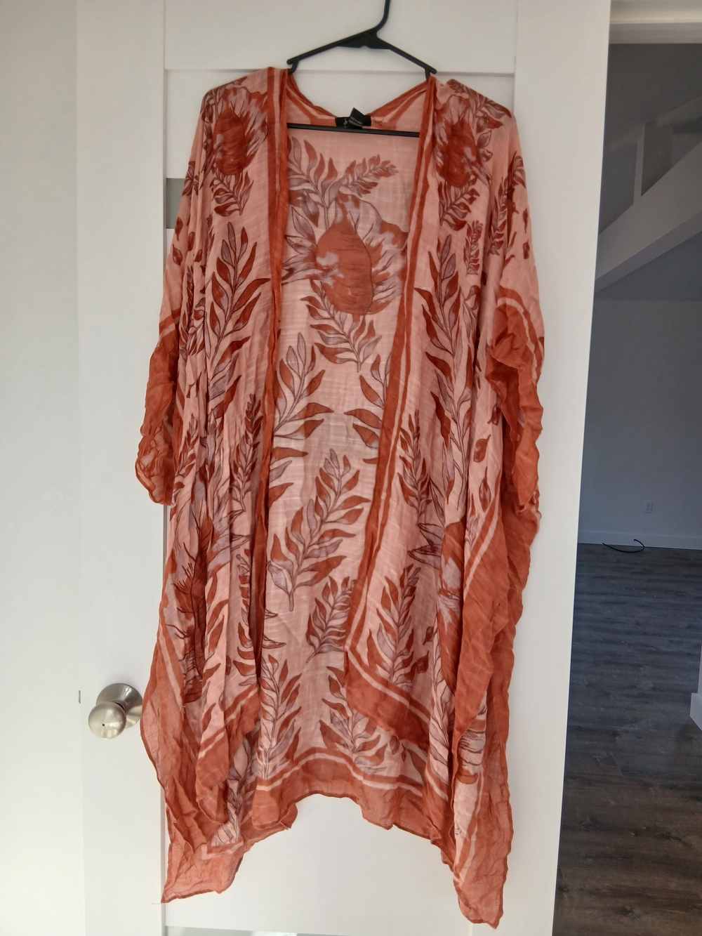 Nicole Miller Terracotta Leaf Print Sheer Swim Coverup